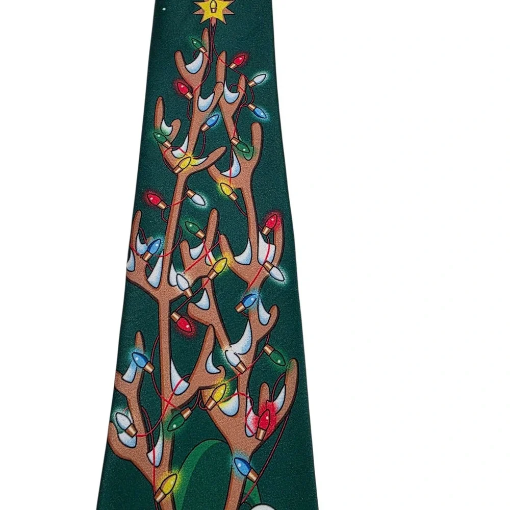 Novelty Christmas Reindeer‎ Mens Tie Green Polka Dot Necktie Holiday Party Fun
